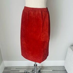 Vintage 70s / 80s rust burnt orange suede midi skirt with elastic waist